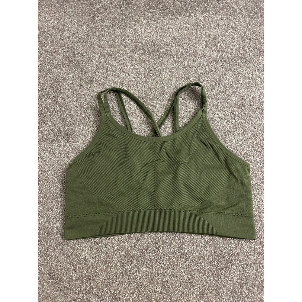 Ryka Sports Bra Womens XL Green Excellent Seamless Ribbed Strappy Racerback